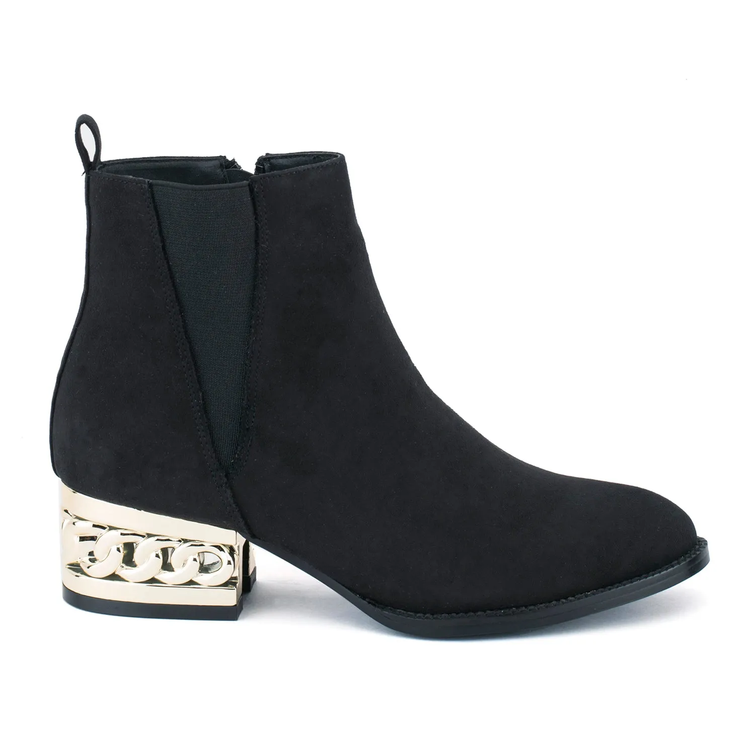 Faux Suede Chain Detail Flat Ankle Boots