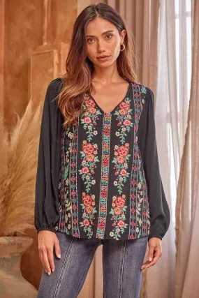 Floral Embroidered Blouse, Black