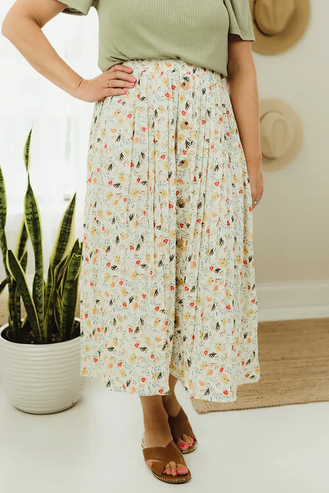 Floral Pleated Midi Skirt