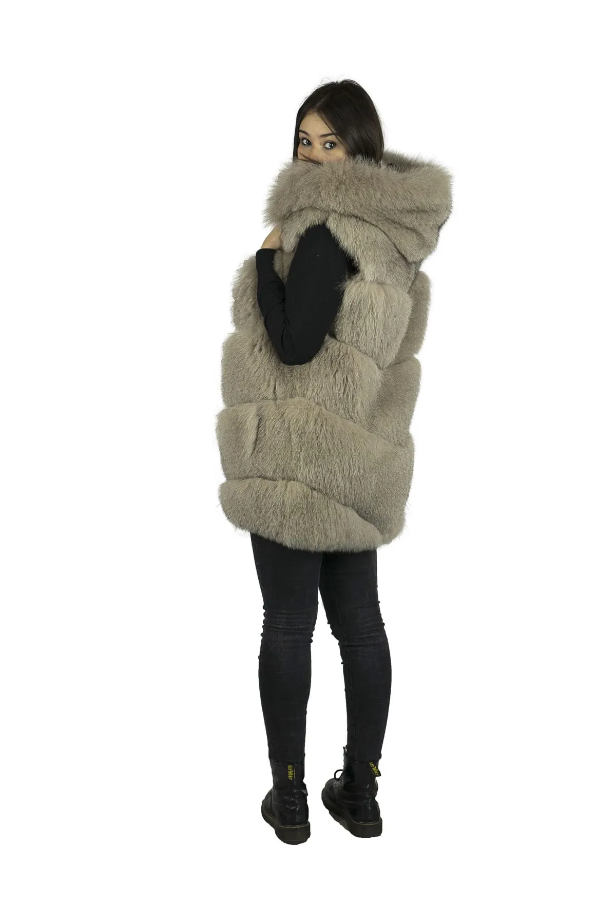 Fox Vest with Hood Beige