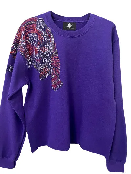 Game Day Sweatshirt, Crewneck Purple, Walking Tiger