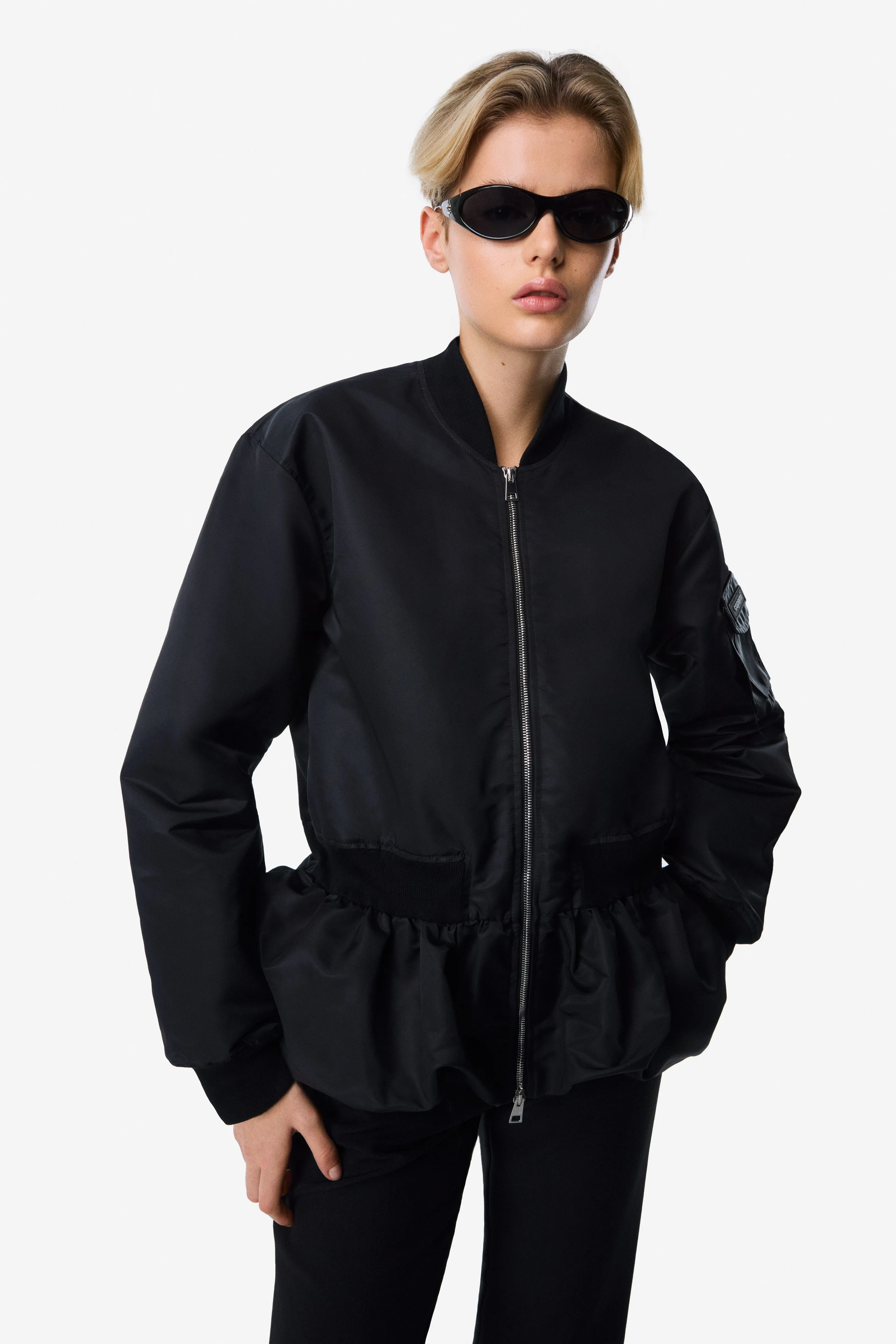 Gathered Hem Bomber Jacket