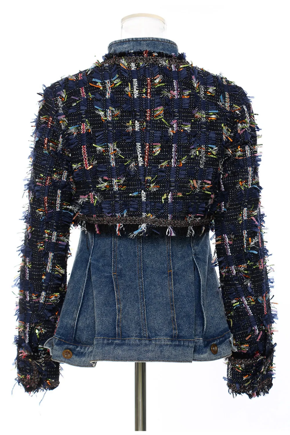 GAWQO Fringe Detail Cropped Jacket and Denim Vest Set