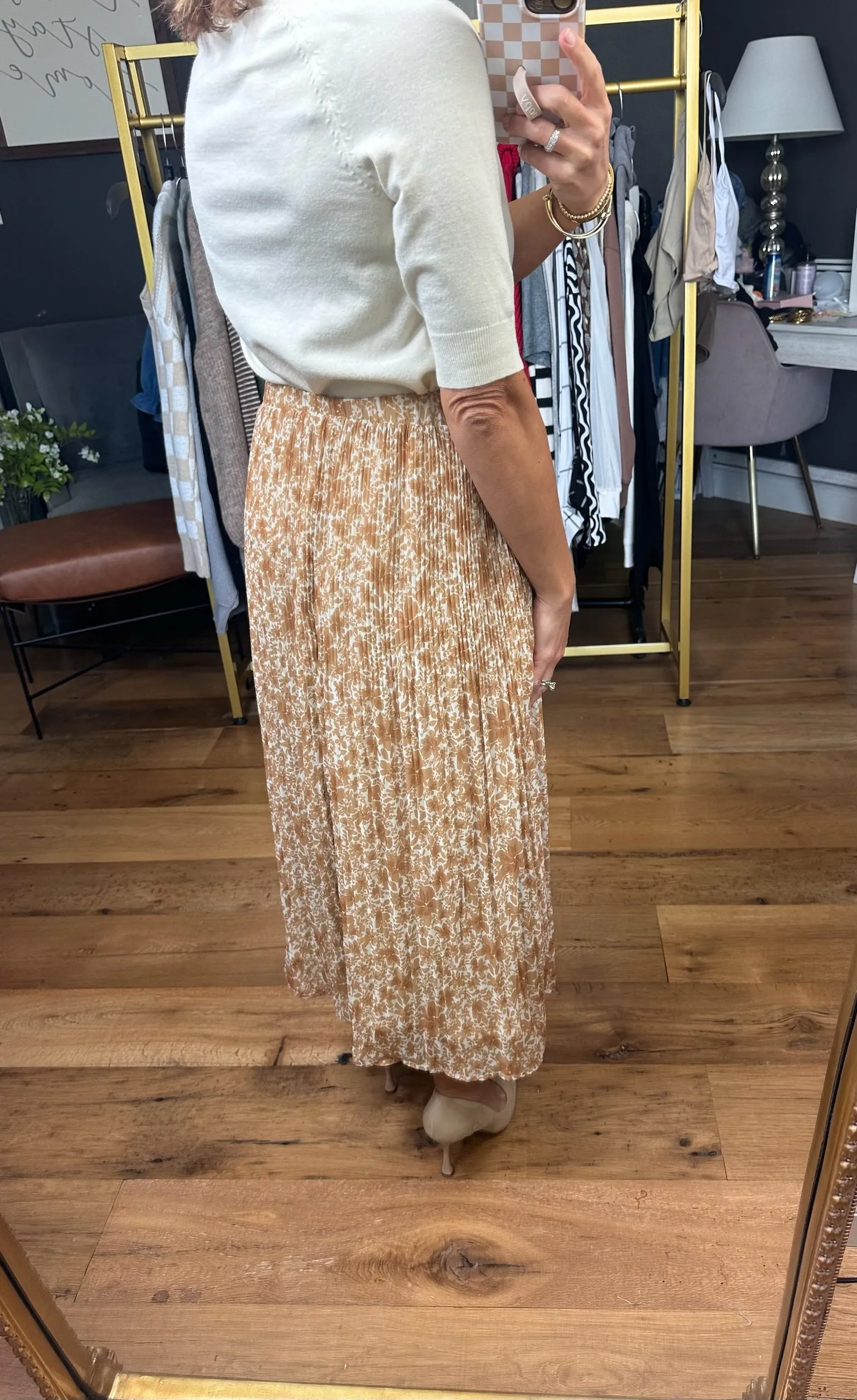 Get Away With It Floral Pleated Skirt - Amber