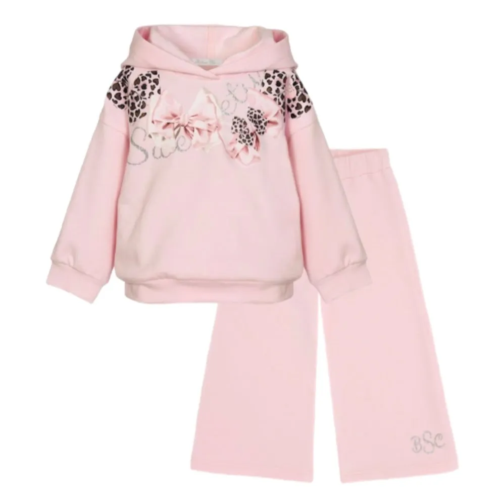 Girls Pink Bow Tracksuit