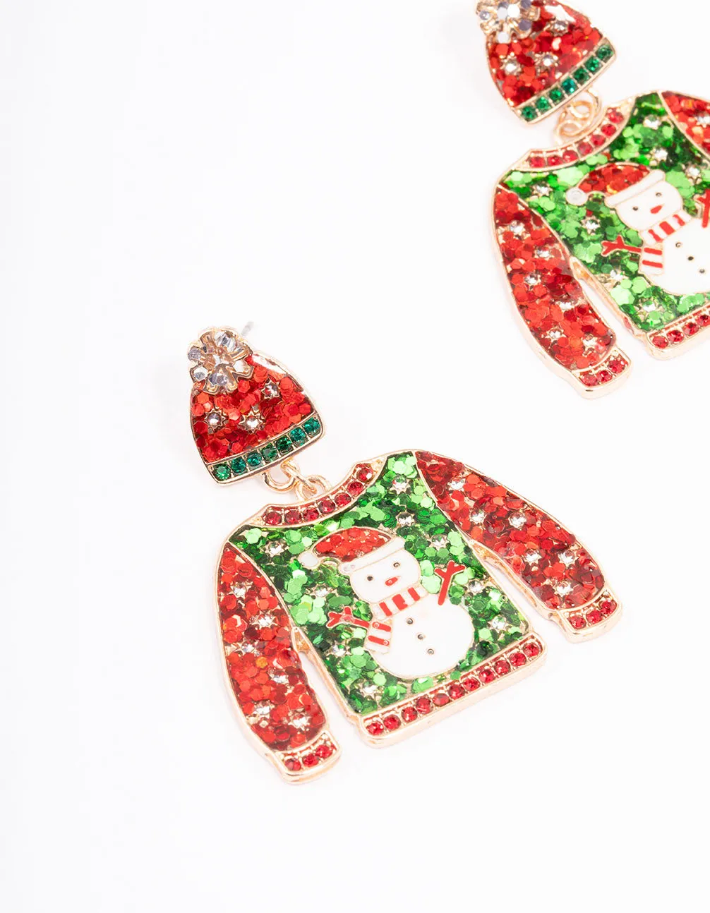 Gold Glitter Christmas Jumper Drop Earrings