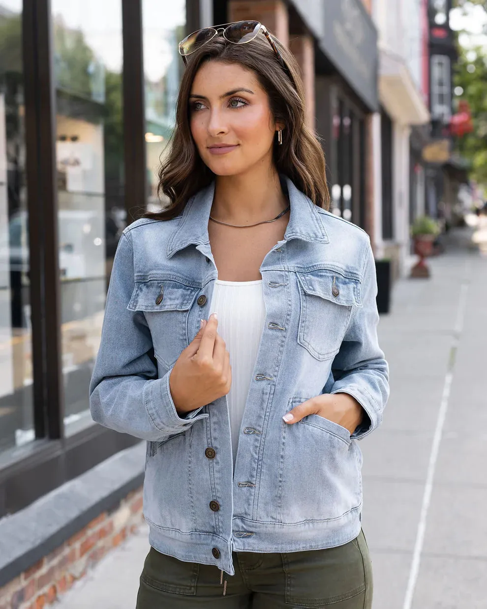 Grace & Lace Boyfriend Denim Jacket - Mid-Wash