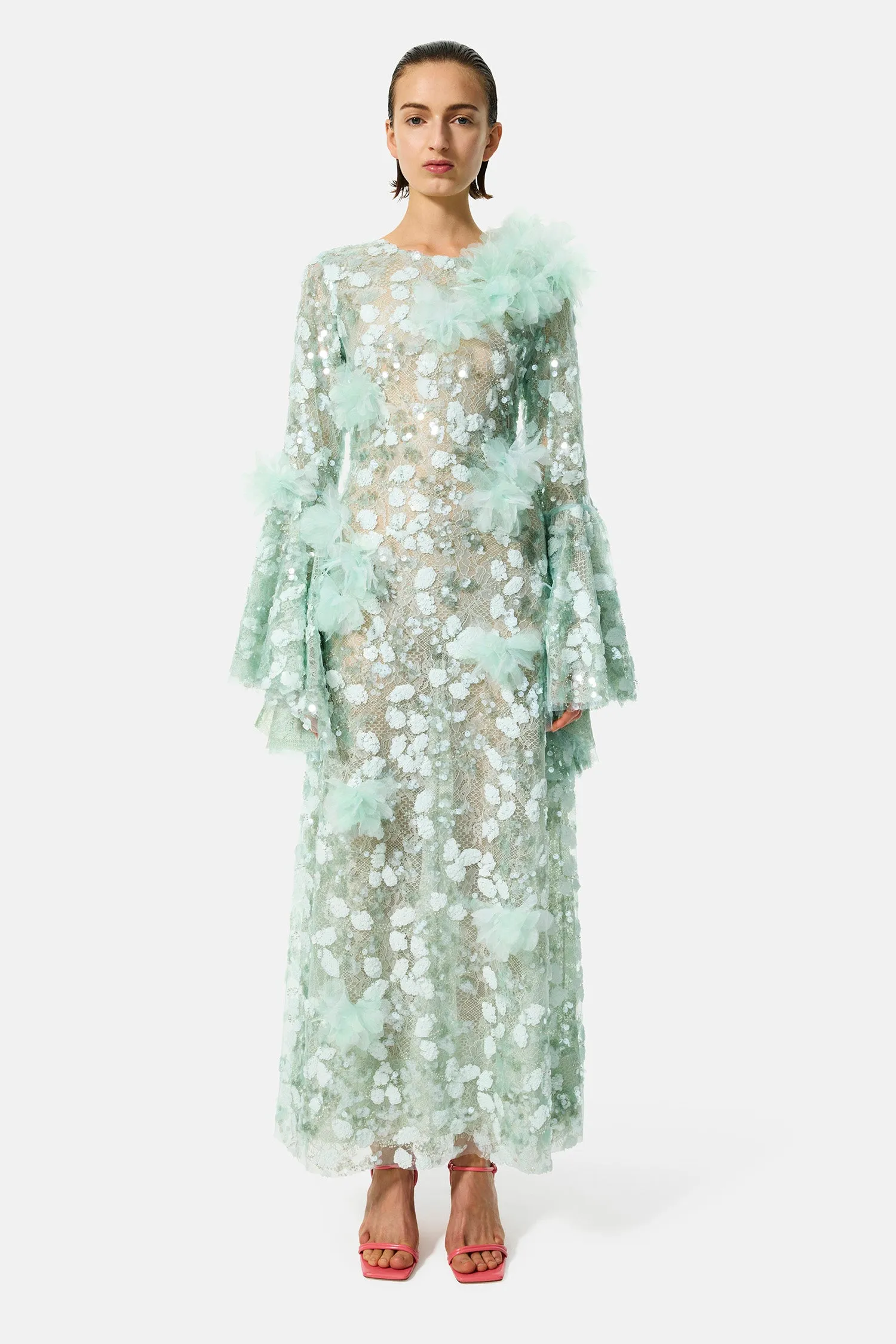 green carnation sequin gown