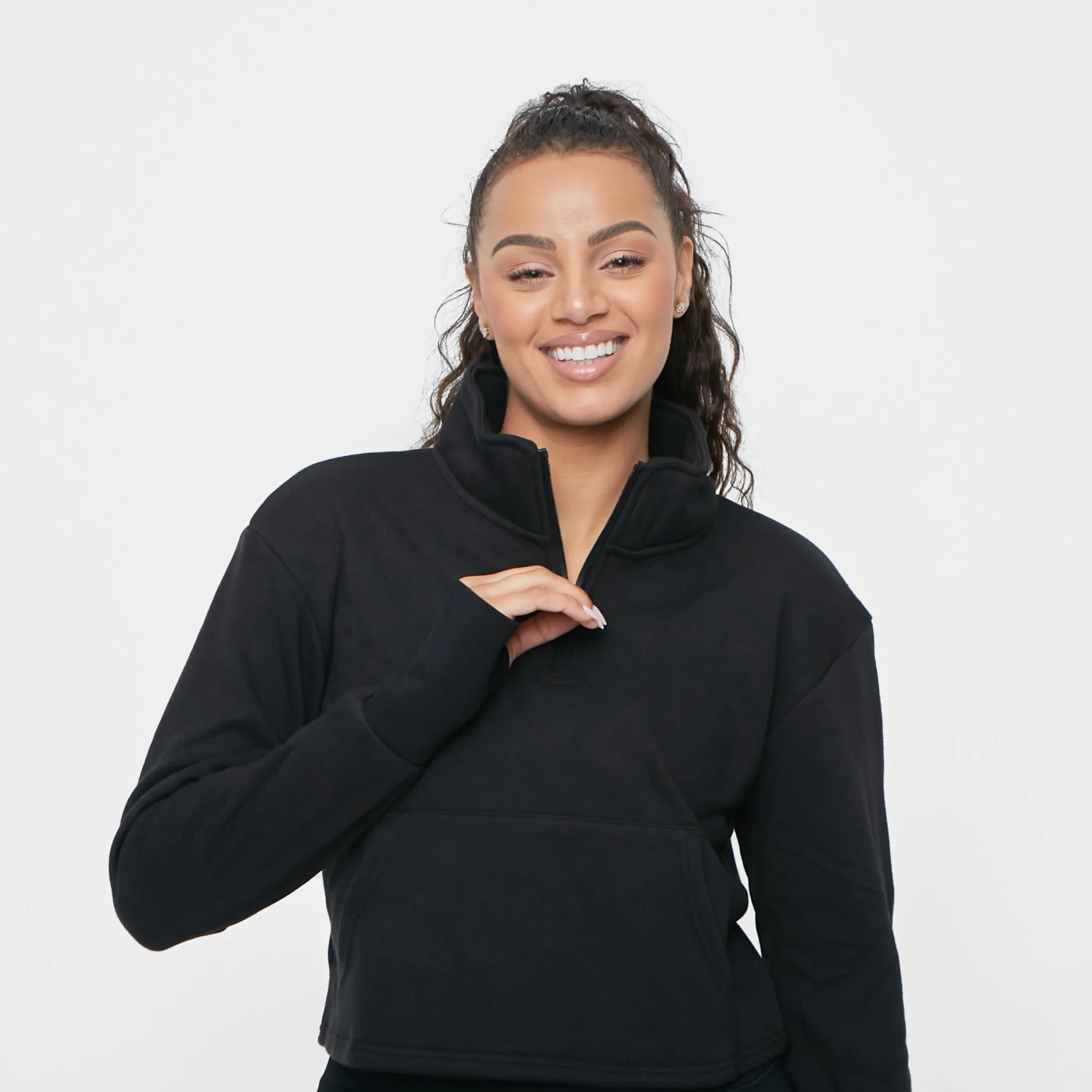 Hailey Cropped Half Zip - Black