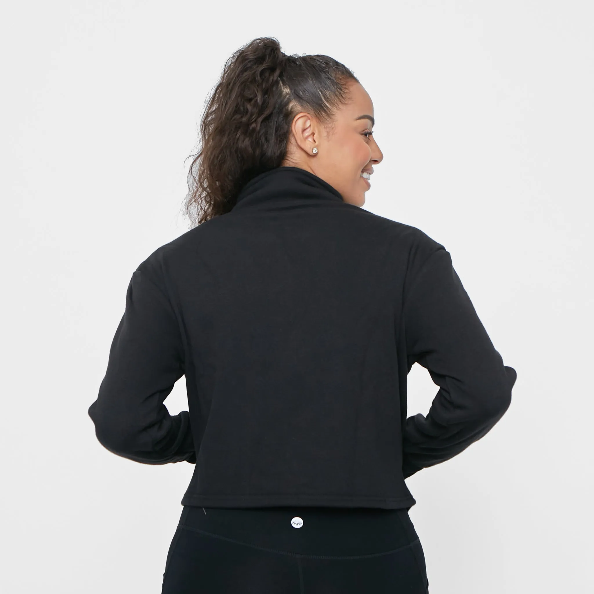 Hailey Cropped Half Zip - Black