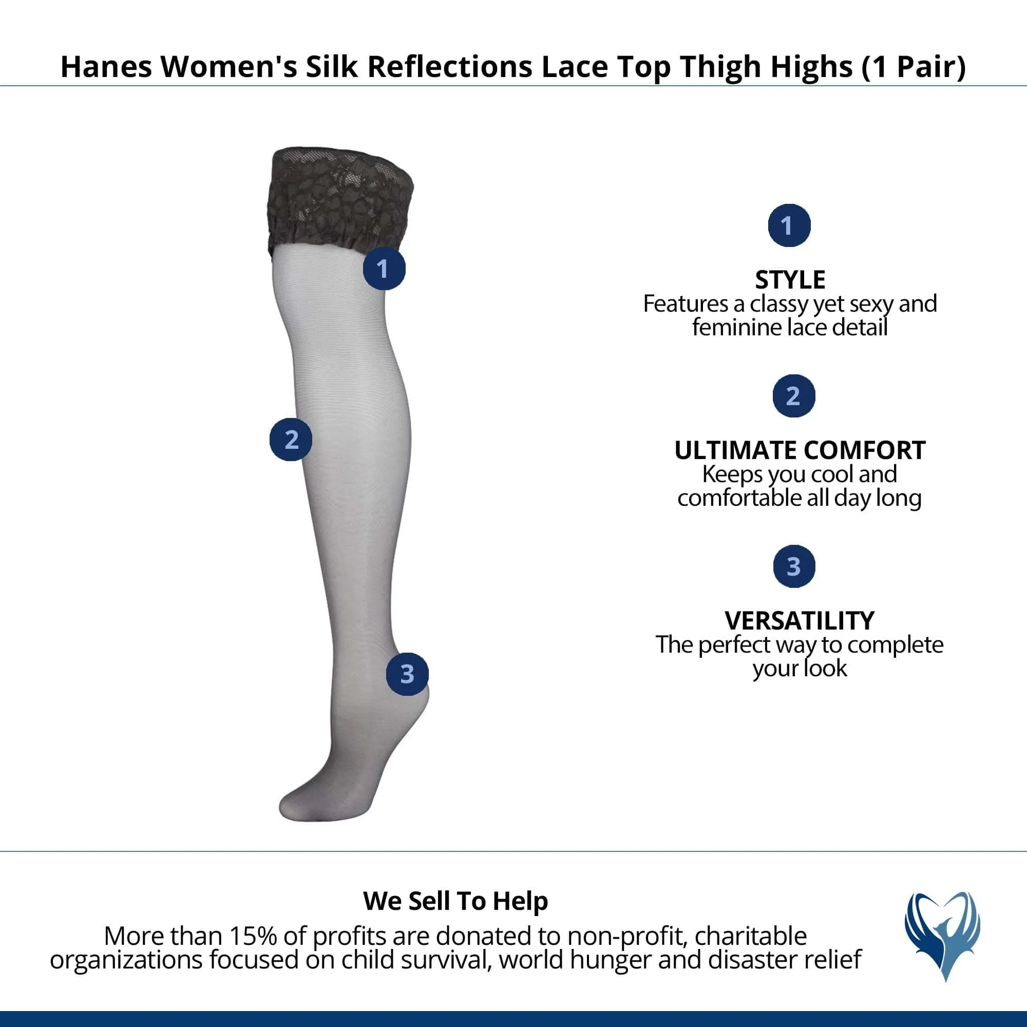 Hanes Women's Silk Reflections Lace Top Thigh Highs (1 Pair)