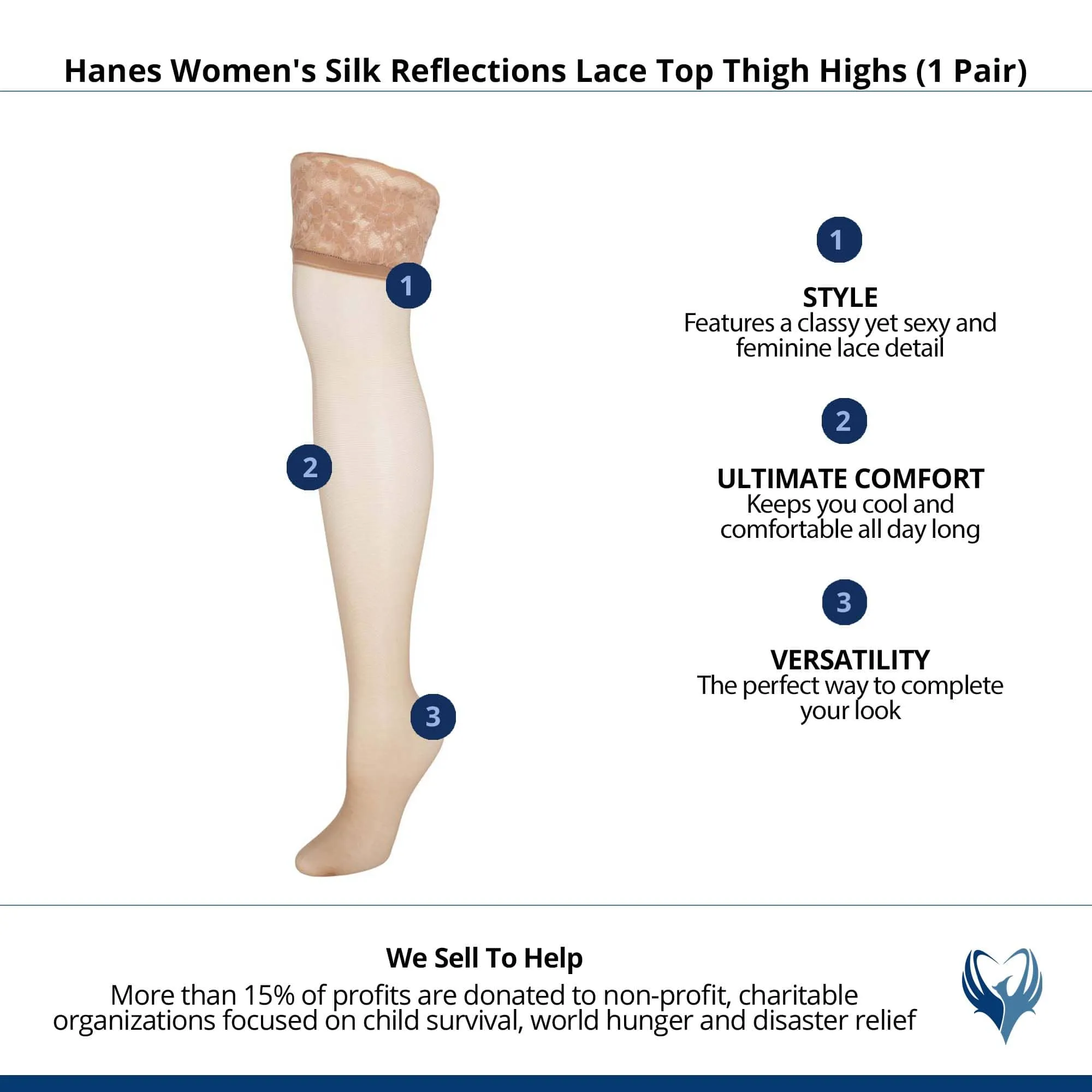 Hanes Women's Silk Reflections Lace Top Thigh Highs (1 Pair)