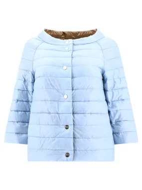 HERNO Light Blue Quilted Reversible Down Jacket for Women - 3/4 Sleeves, Side Pockets, Relaxed Fit