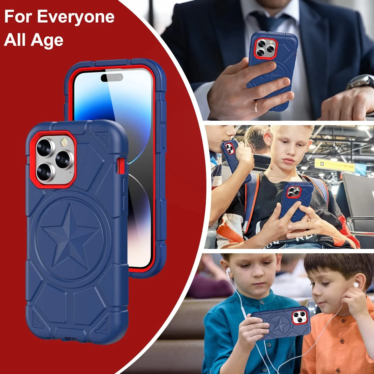 iPhone 14 Pro Max Case 6.7 Inch, Military Grade Drop Protection Navy Blue Red