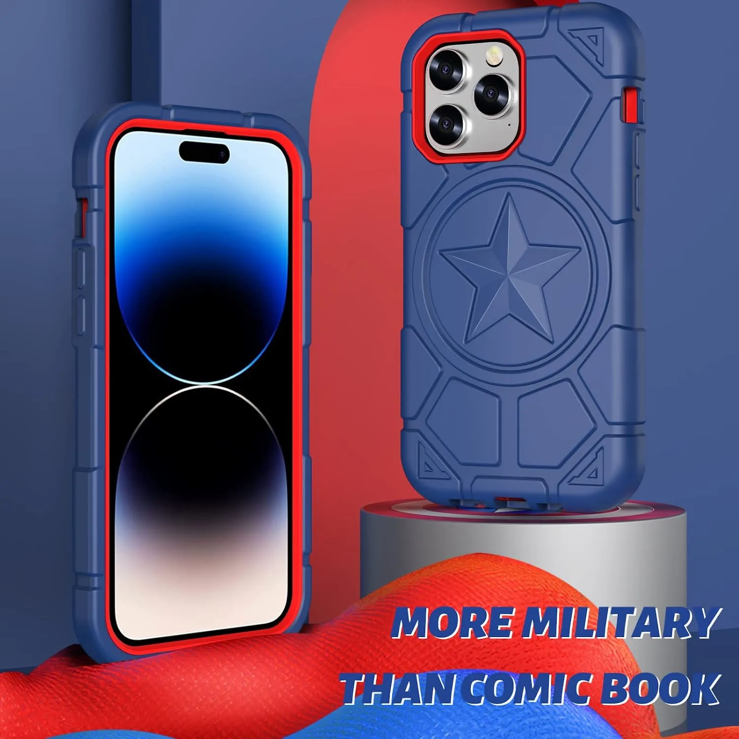 iPhone 14 Pro Max Case 6.7 Inch, Military Grade Drop Protection Navy Blue Red