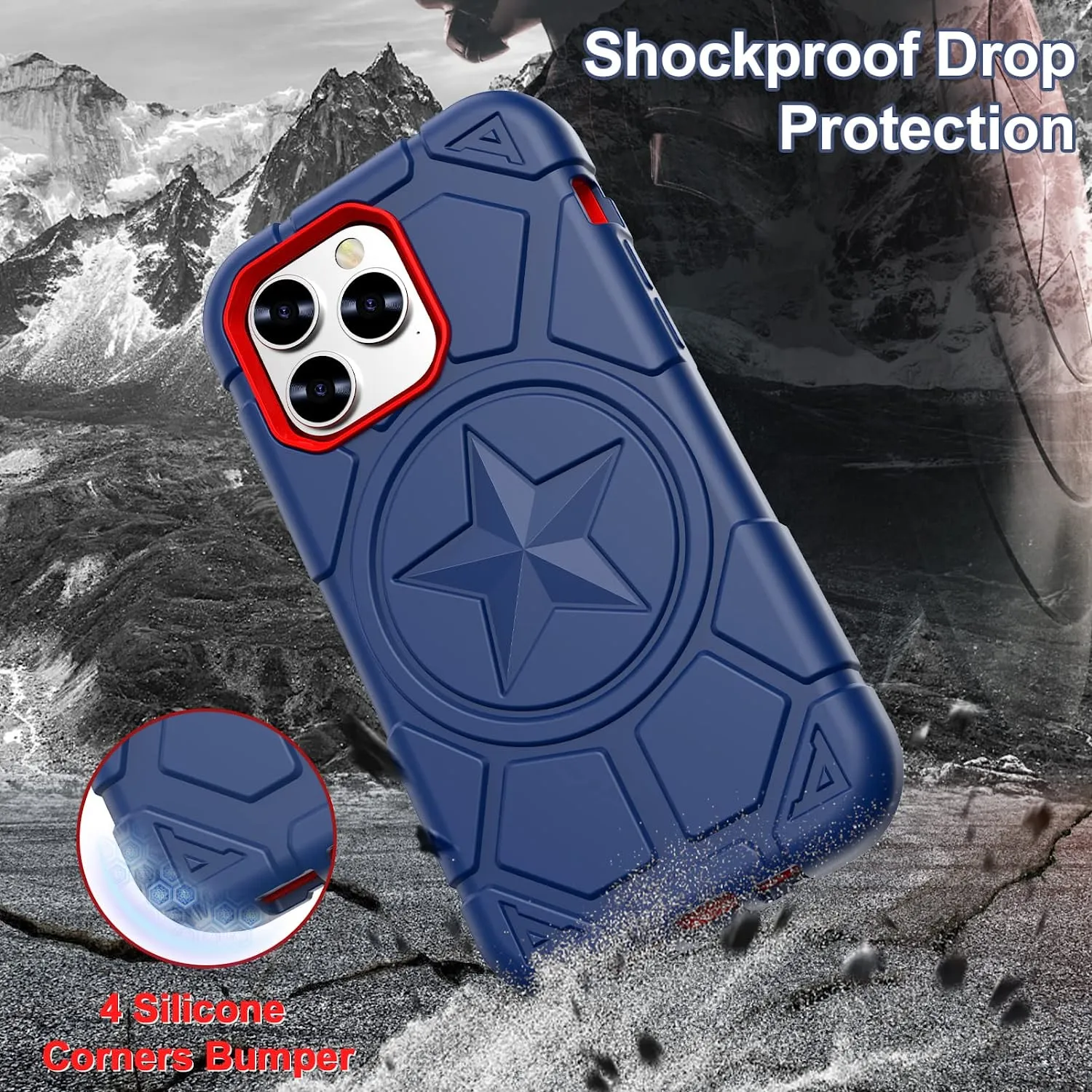 iPhone 14 Pro Max Case 6.7 Inch, Military Grade Drop Protection Navy Blue Red