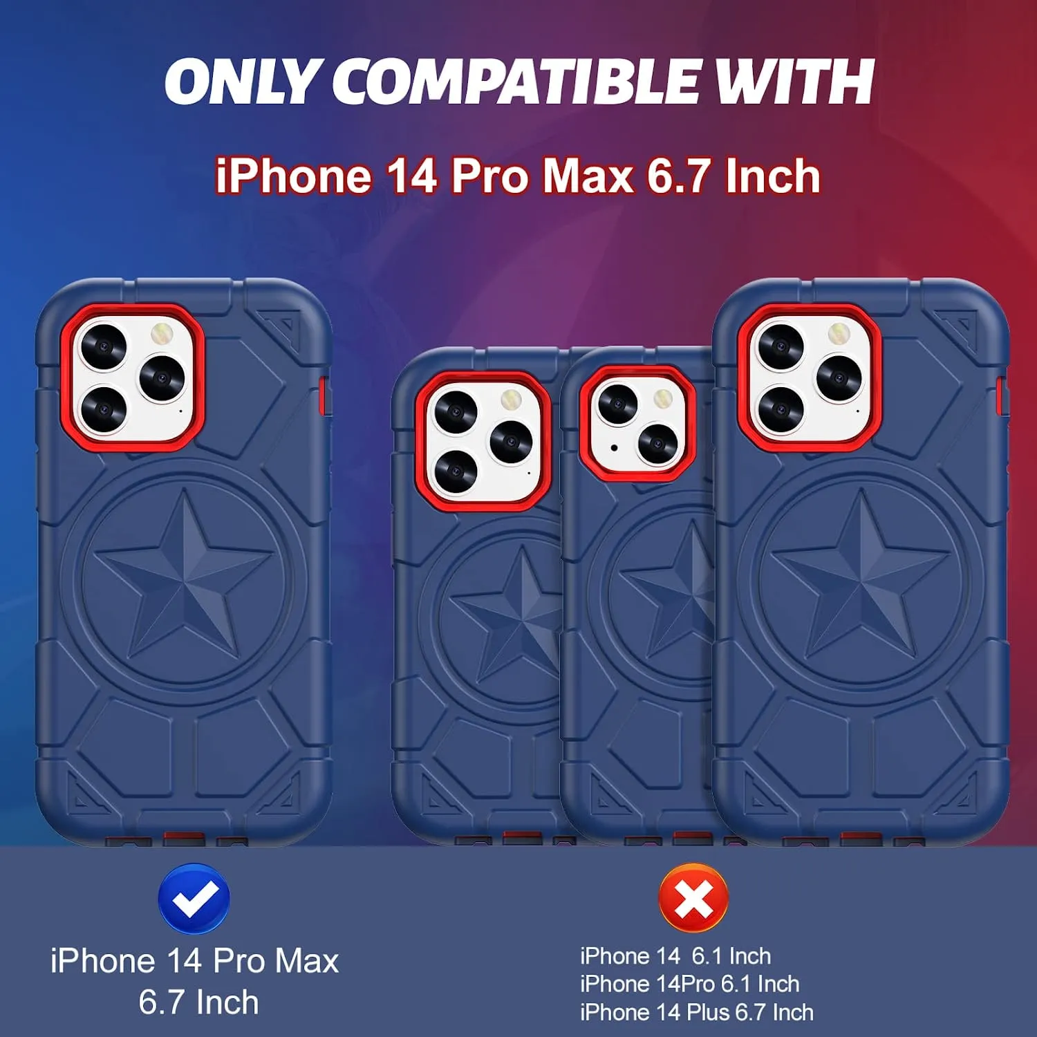 iPhone 14 Pro Max Case 6.7 Inch, Military Grade Drop Protection Navy Blue Red