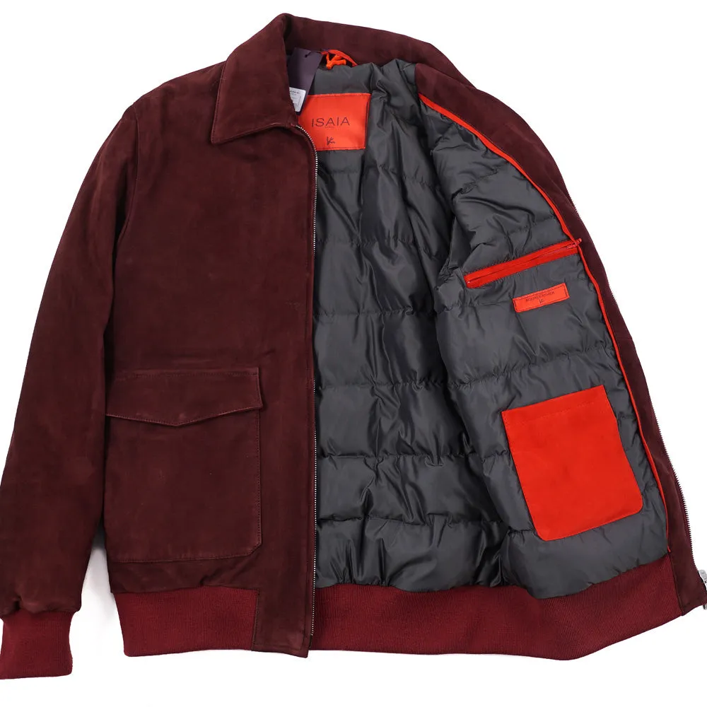 Isaia Down-Filled Suede Bomber Jacket