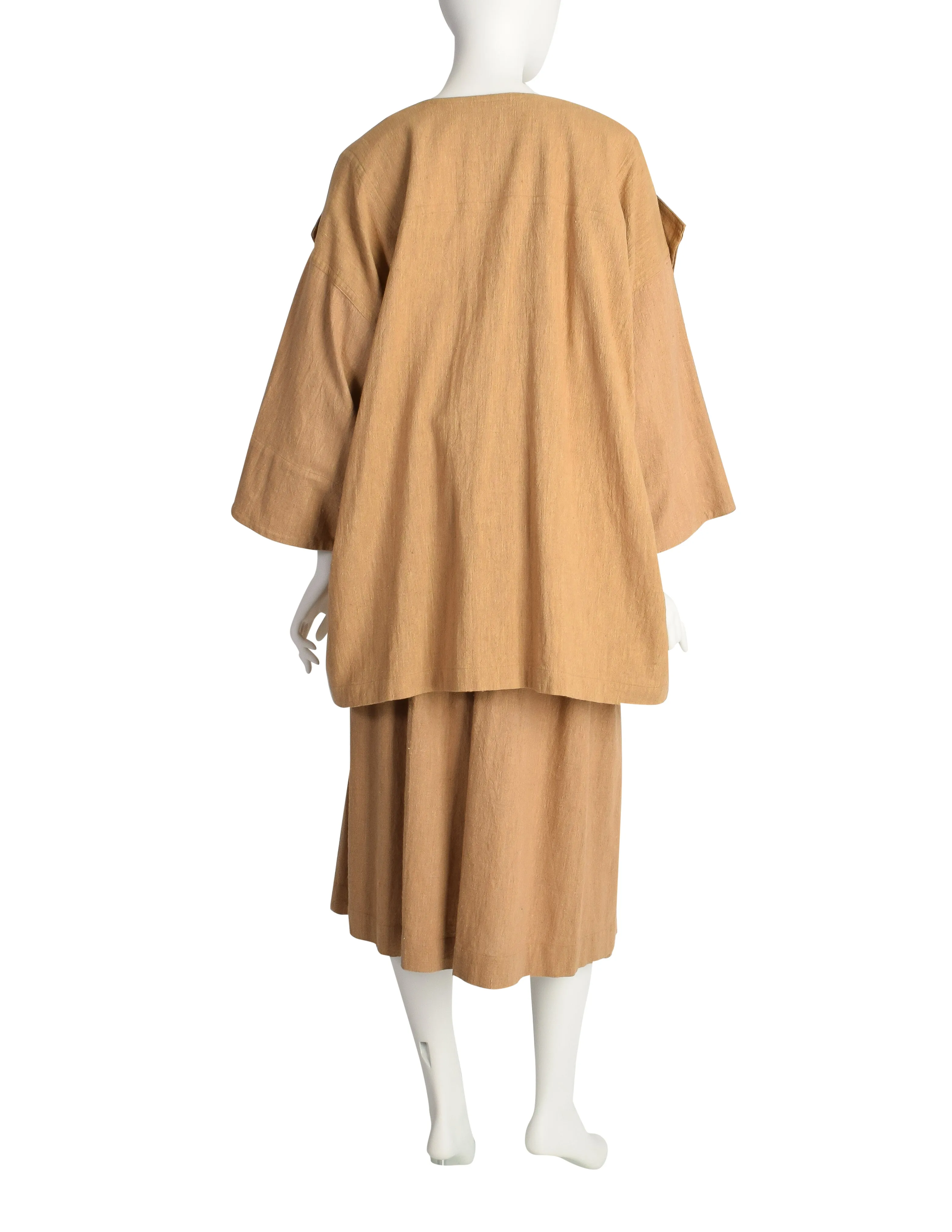 Issey Miyake Plantation Vintage Brown Striped Oversized Jacket Top and Skirt 3 Piece Ensemble Set