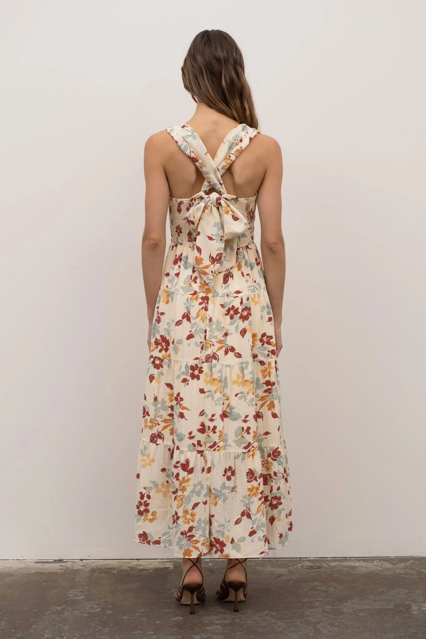 Ivory Floral Tiered Maxi Dress