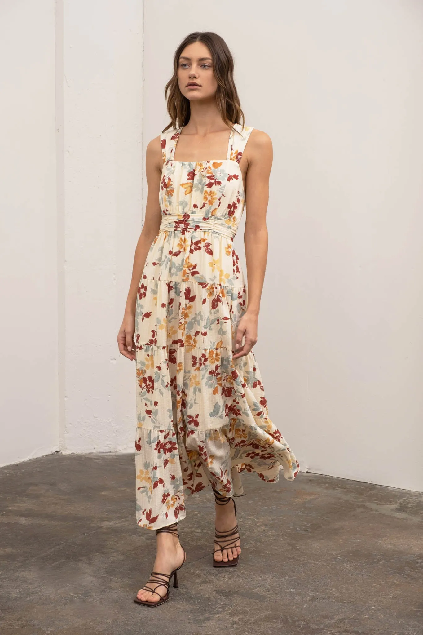 Ivory Floral Tiered Maxi Dress