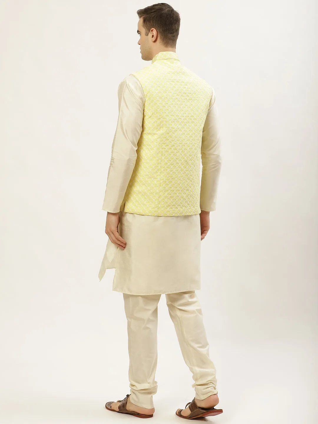 Jashvi Men's Embroidered Nehru Jacket & Kurta Pyjama