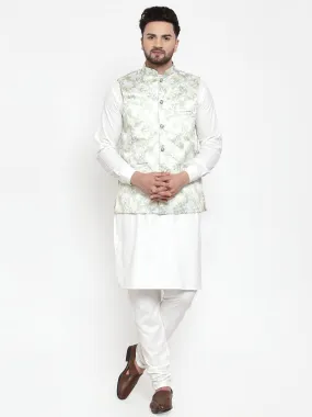 Jashvi Men's Solid Cotton Kurta Pajama with Printed Waistcoat