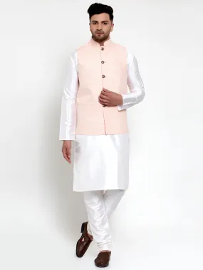 Jashvi Men's Solid Dupion Kurta Pajama with Embroiderd Nehru Jacket