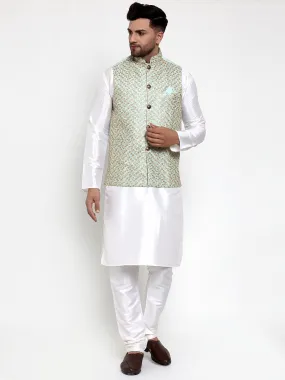 Jashvi Men's Solid Dupion Kurta Pajama with Embroidered Nehru Jacket