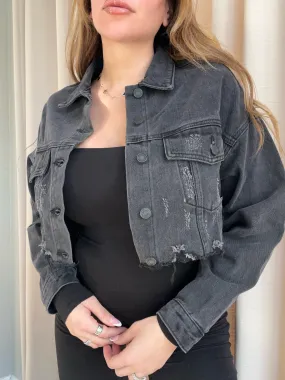 Jasmine Denim Crop Jacket (Black)