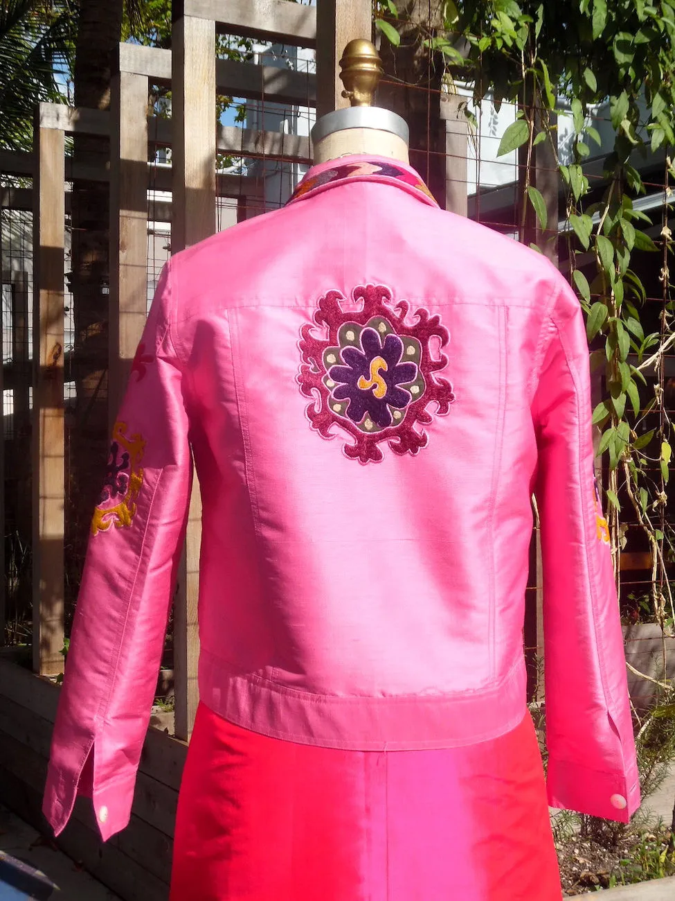 Jean Jacket Vintage Suzani Embroidery Pink