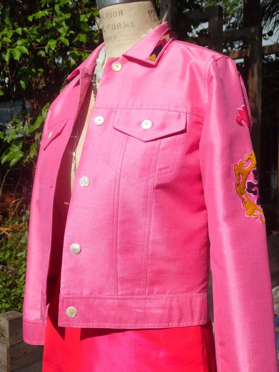 Jean Jacket Vintage Suzani Embroidery Pink