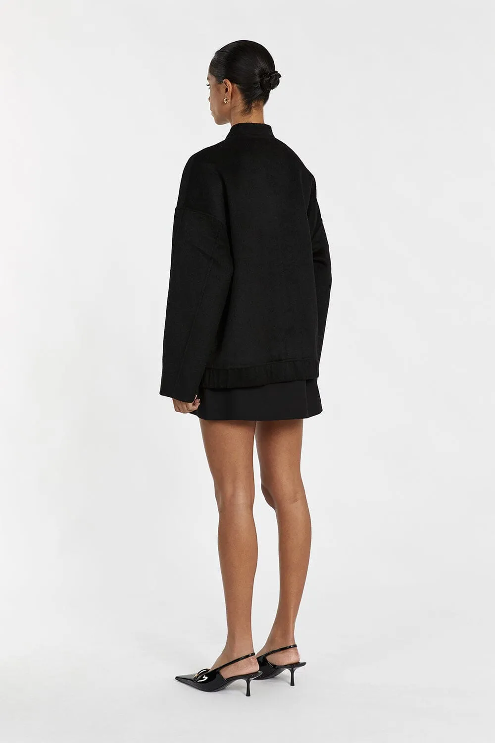 JERI BLACK WOOL BLEND BOMBER JACKET