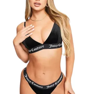 JUICY COUTURE Women's Black Velvet Triangle Bra and Briefs Set