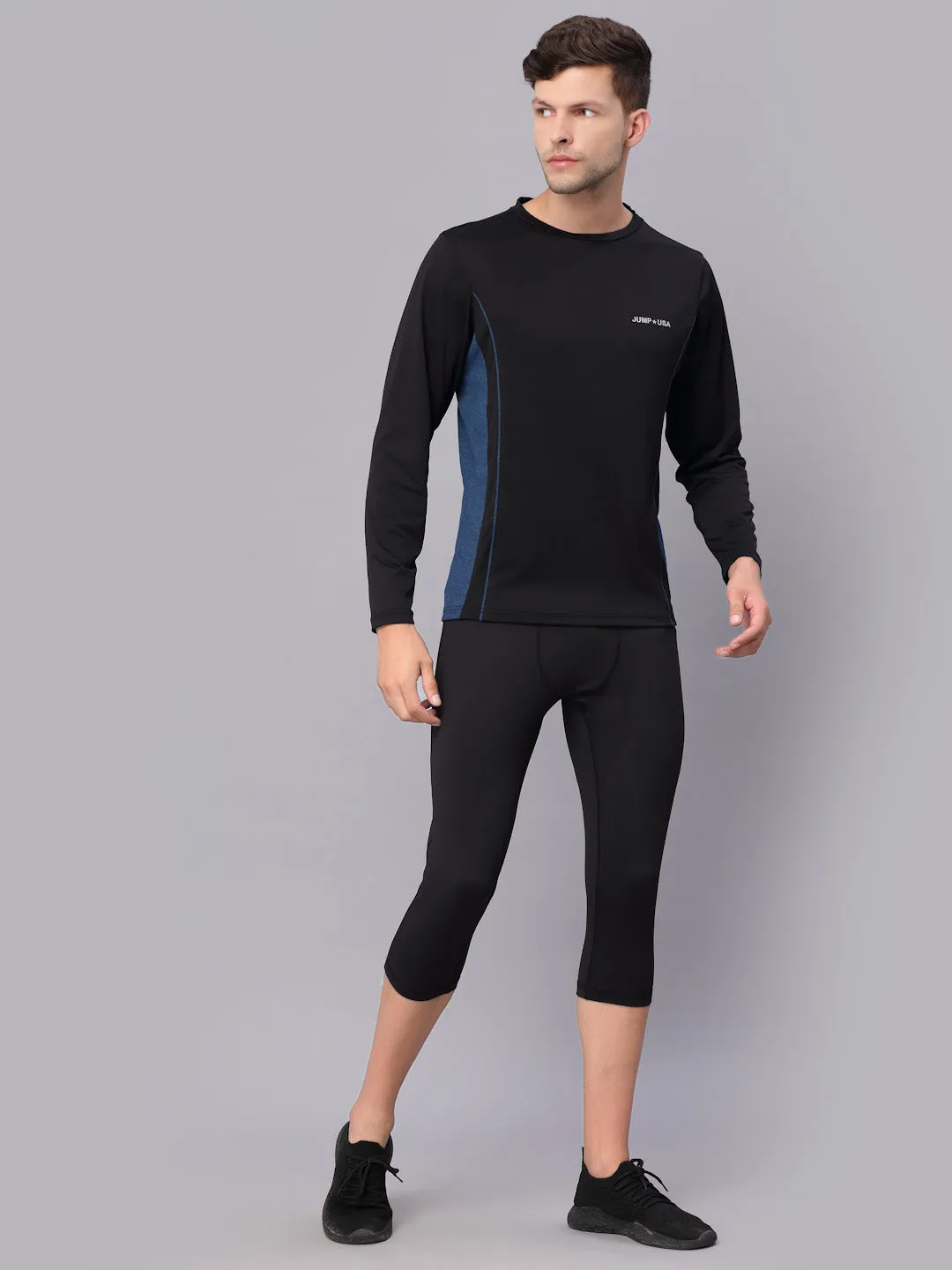 JUMP USA Men Black Rapid Dry-Fit Antimicrobial Short Running Tights