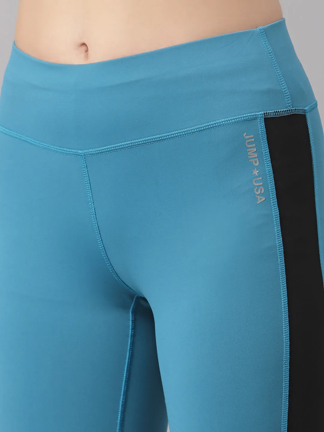 JUMP USA Running Women Teal Black Side Contrast Rapid-Dry Tights