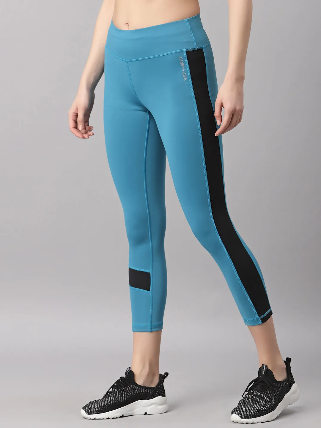 JUMP USA Running Women Teal Black Side Contrast Rapid-Dry Tights