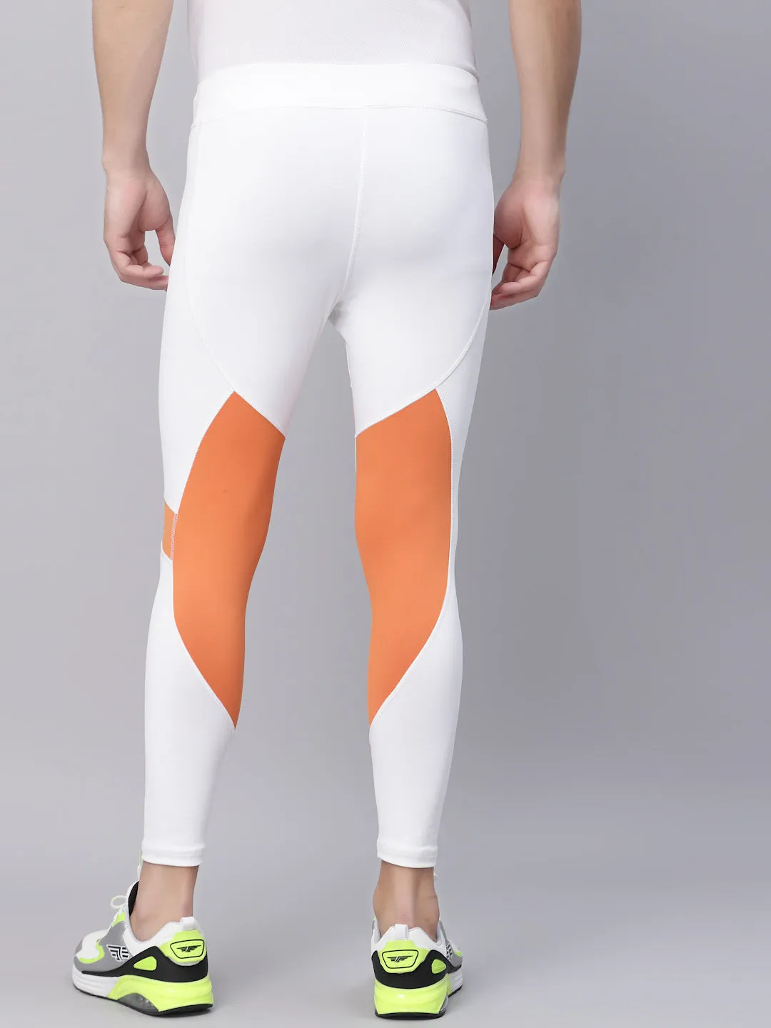 JUMP USA White-Orange Rapid-Dry Training Tights For Men