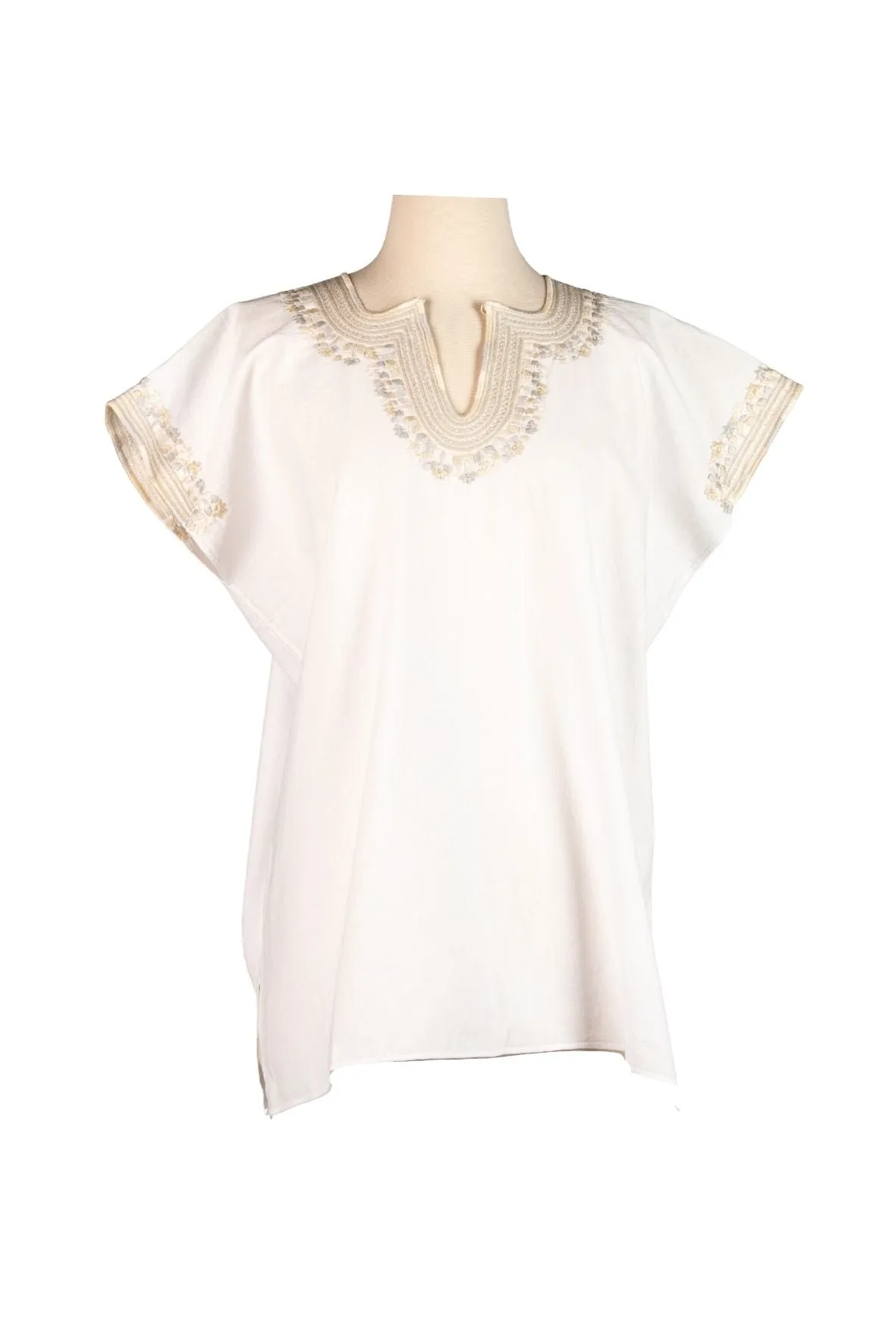 Kahlo Mexican Top - Cotton- White, Taupe, Silvery Grey