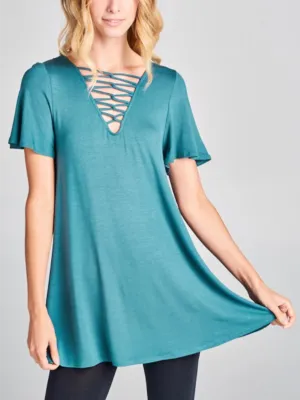 Kiara Short Sleeve Tunic - Antique Blue