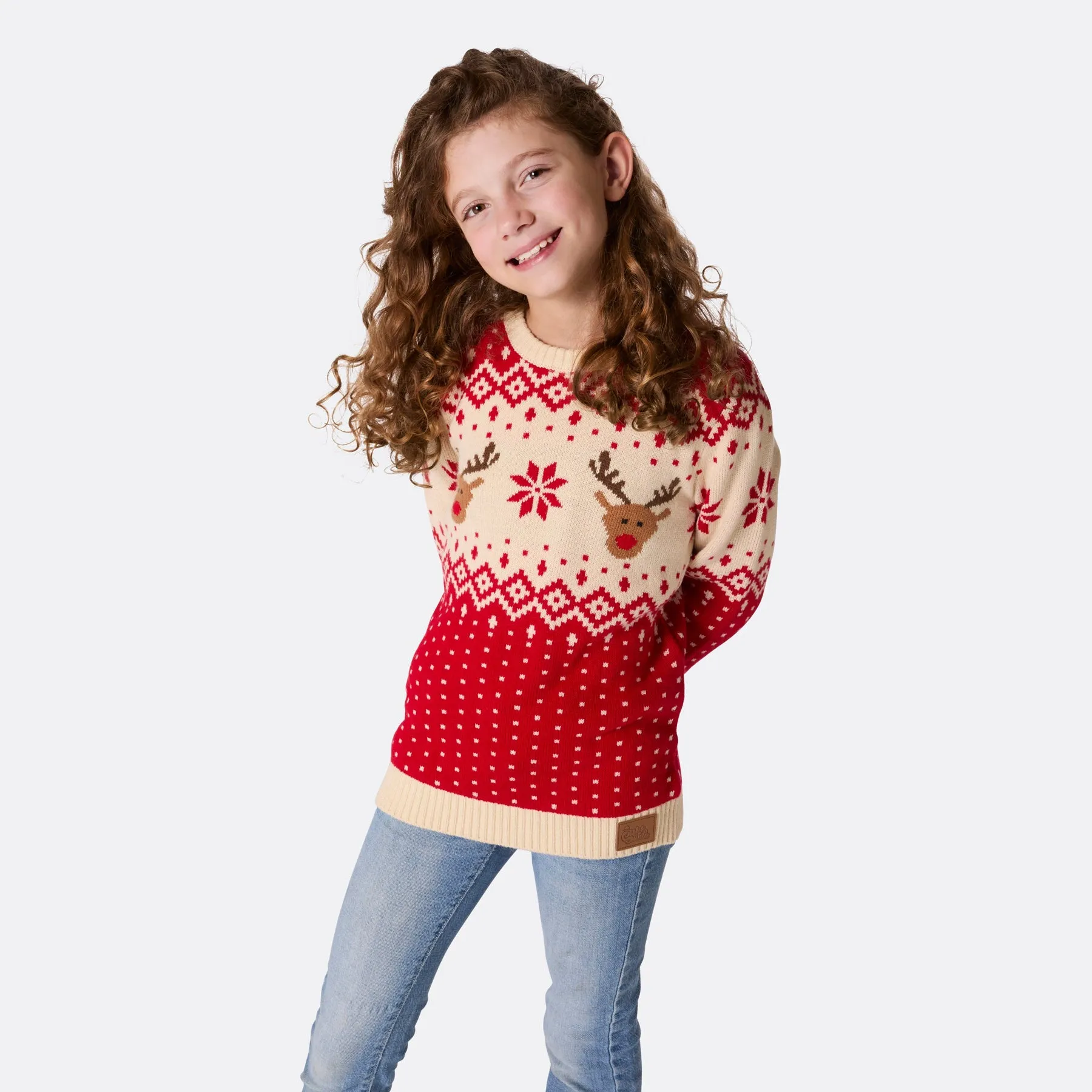 Kids' Retro Reindeer Red Christmas Jumper