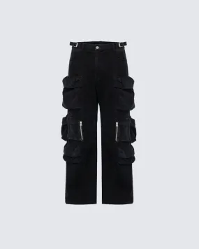 KIIKIO Black Multi-Pocket Cargo Pants