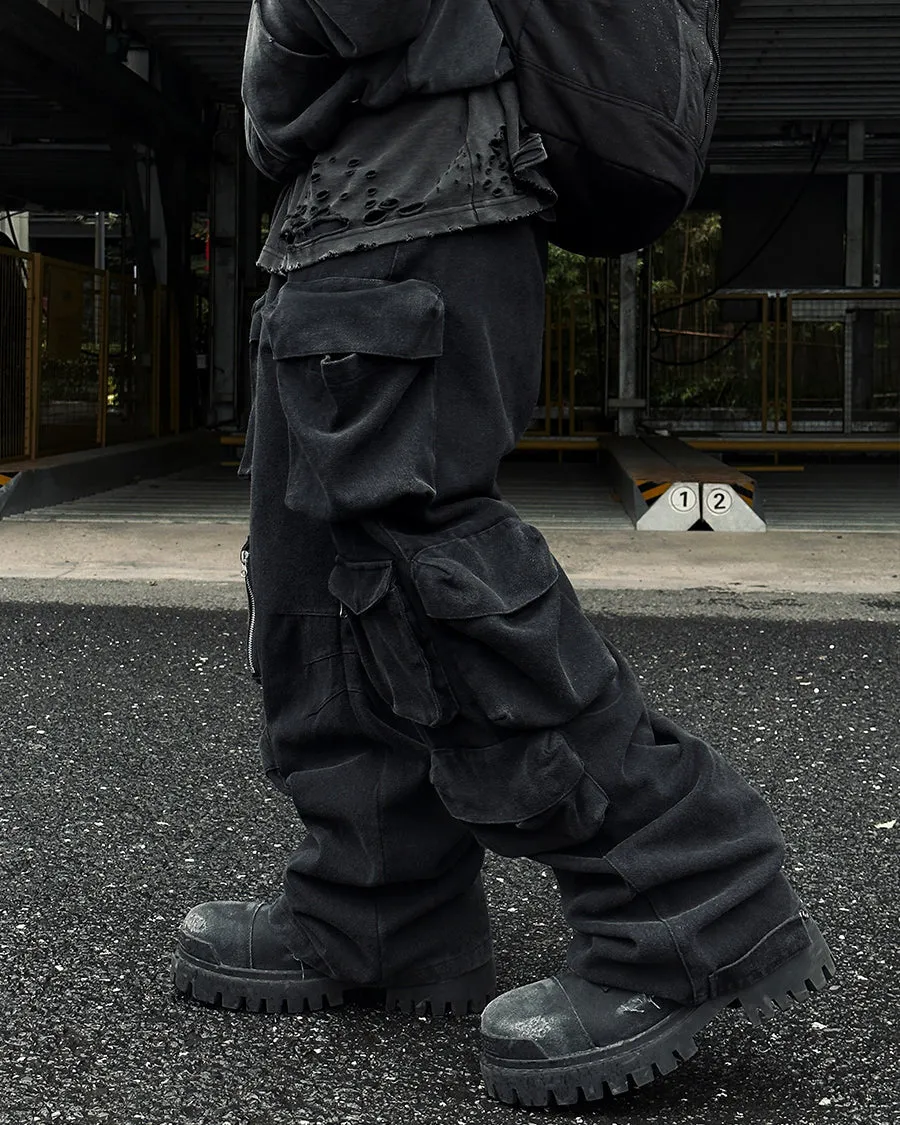 KIIKIO Black Multi-Pocket Cargo Pants