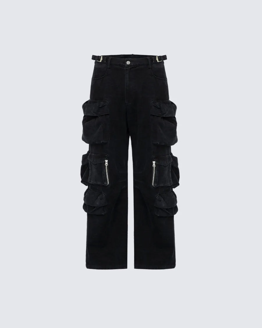 KIIKIO Black Multi-Pocket Cargo Pants