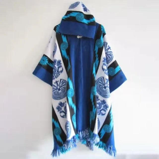 Knitted Ethnic Print Poncho