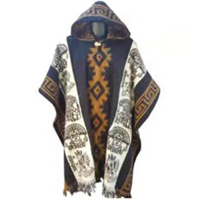 Knitted Ethnic Print Poncho