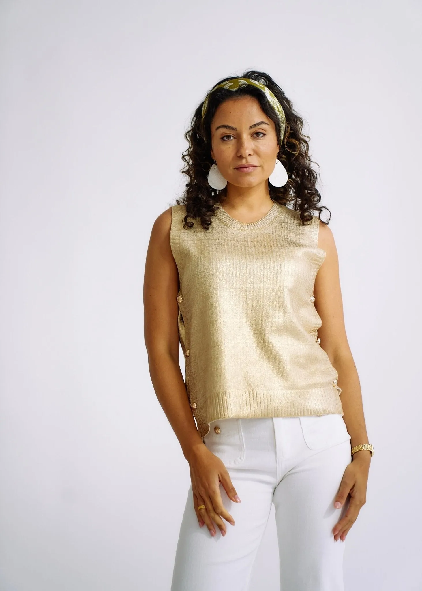 Knitted Summer Vest in Cream with Gold Foil