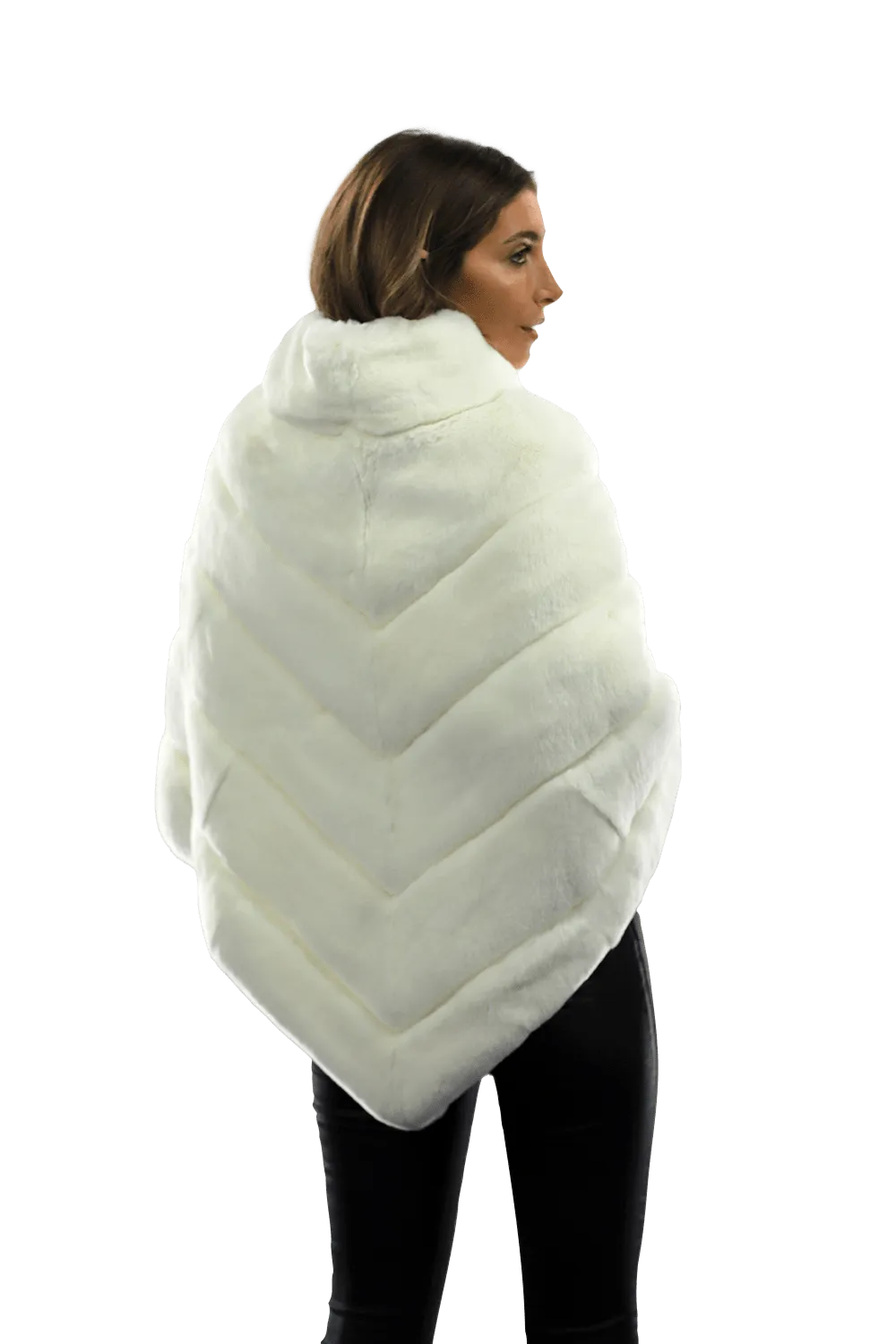 La Fiorentina -  Two Tone Rex Rabbit Poncho with Zipper - White