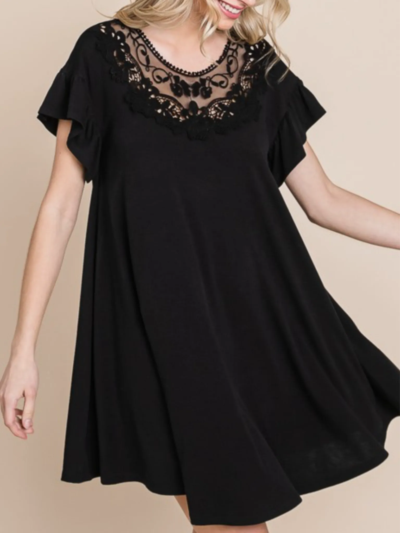 Lennon Lace Tunic Dress - Black