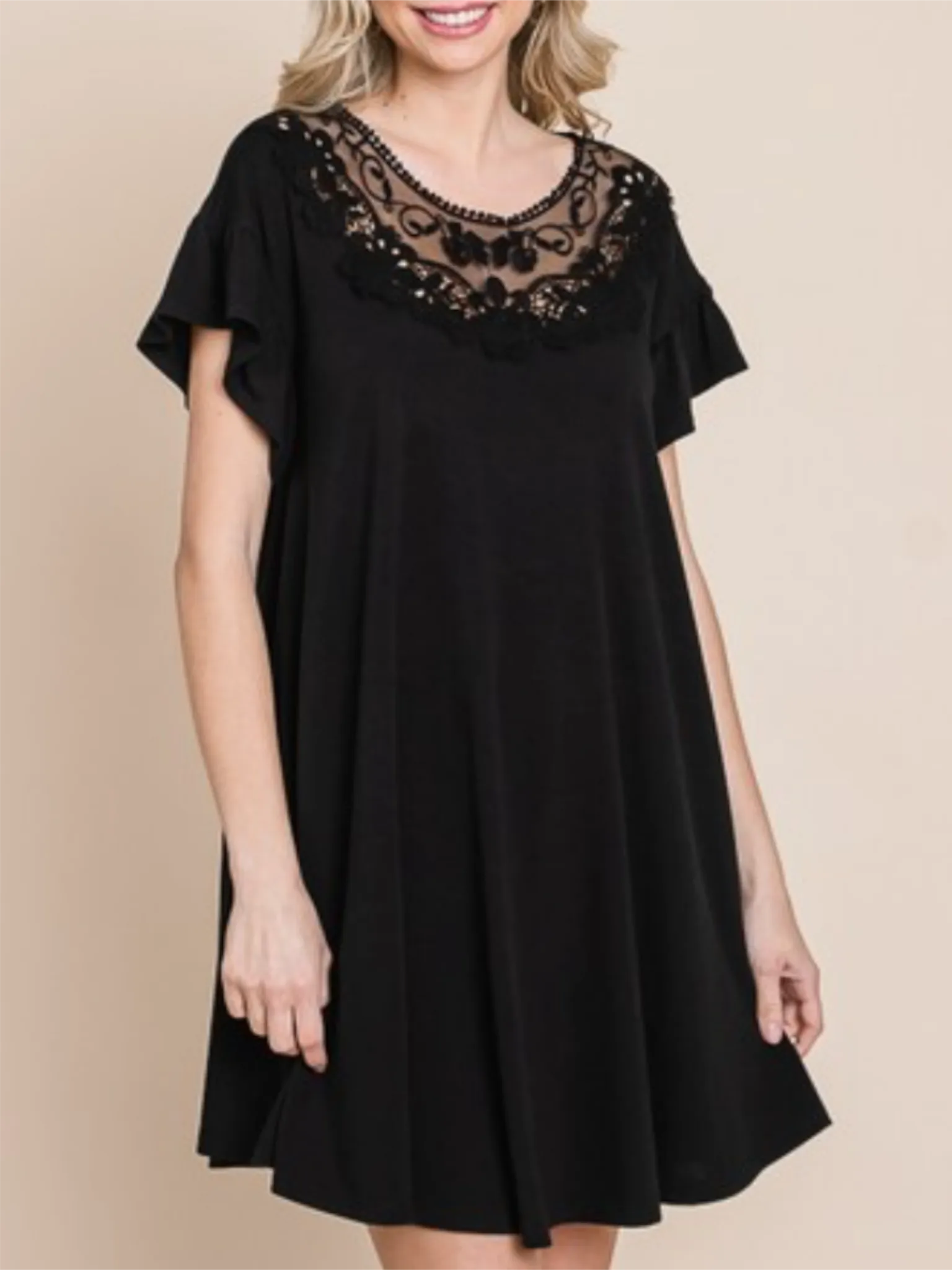 Lennon Lace Tunic Dress - Black